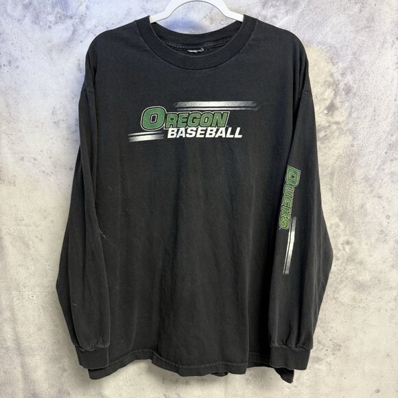 Vintage University of Oregon Baseball T Shirt Mens XL 23x29 Black Long Sleeve - Picture 1 of 10
